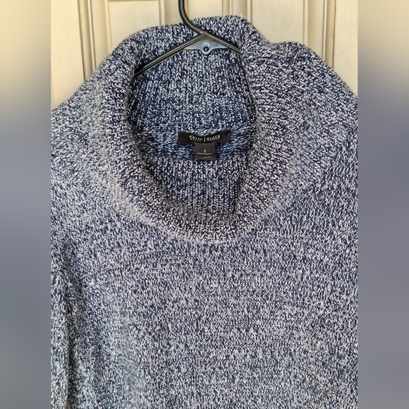 White House Black Market SzS Blue Knit Cowl Neck Sweater Long Sleeves Slit Hem - Picture 2 of 11